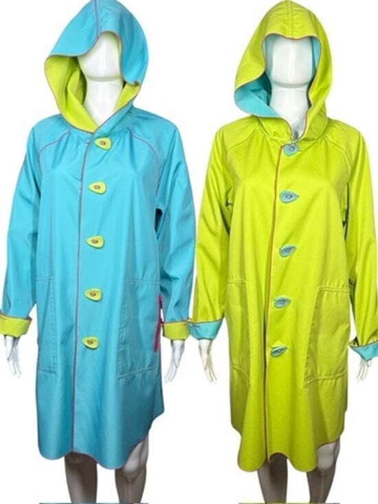 UbU Jackets & Blazers - UBU Piped Reversible Parisian Style Bright Blue Lime Green Hooded Raincoat Small